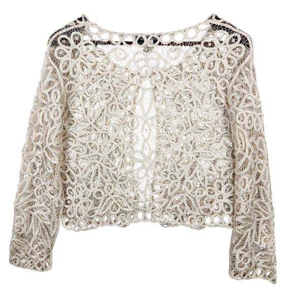Soulmates Women's Silk Cream Lace Cardigan Women’s SZ M EUC - Picture 2 of 13